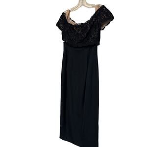Vintage House of Bianchi Off Shoulders Lace Overlay Pencil Maxi Dress Sz S/M